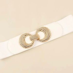 Wide Cinch Edgy Bold Gold Bucket Belt With Elastic Wide Waist Band